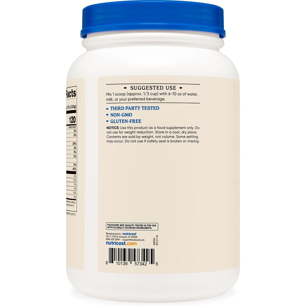 Nutricost Concentrado de Proteína de Suero Grass Fed en Polvo 2 lb Sin Sabor