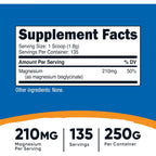 Nutricost Bisglicinato de Magnesio en Polvo 210 mg 250 g Sin Sabor