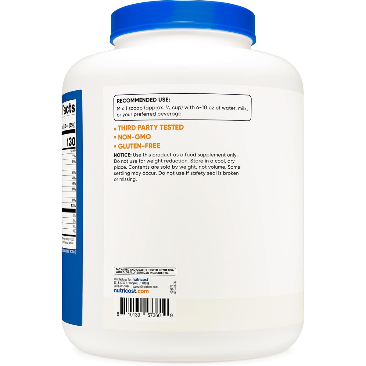 Nutricost Aislado de Proteína de Suero en Polvo 5 lb Sin Sabor