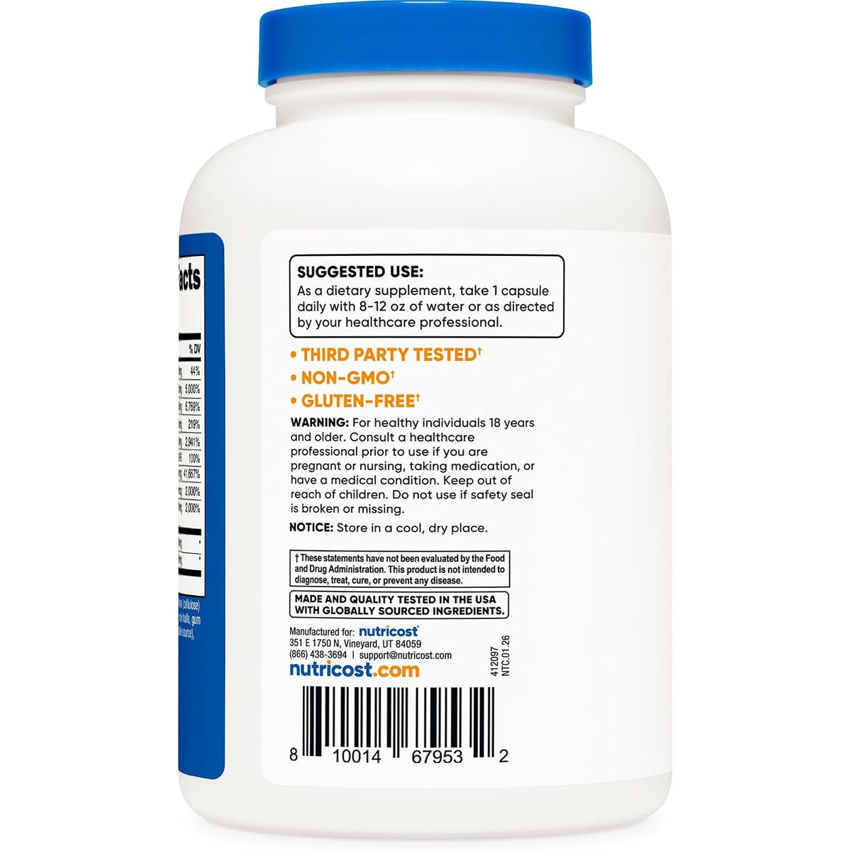 Nutricost Complejo de Vitamina B 462 mg 30 Cápsulas