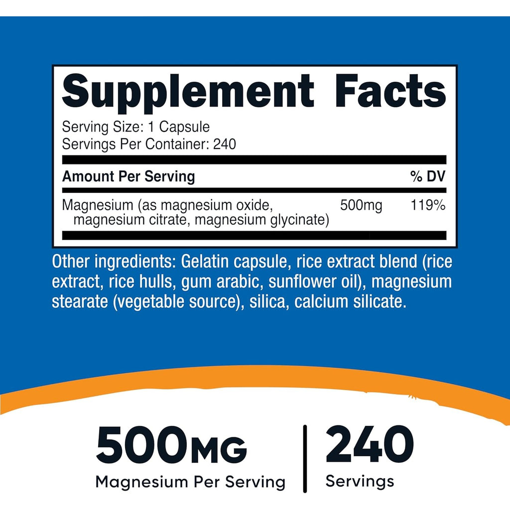 Nutricost Complejo de Magnesio 500 mg 30 Cápsulas