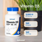 Nutricost Vitamina D3 5000 UI 30 Cápsulas Blandas