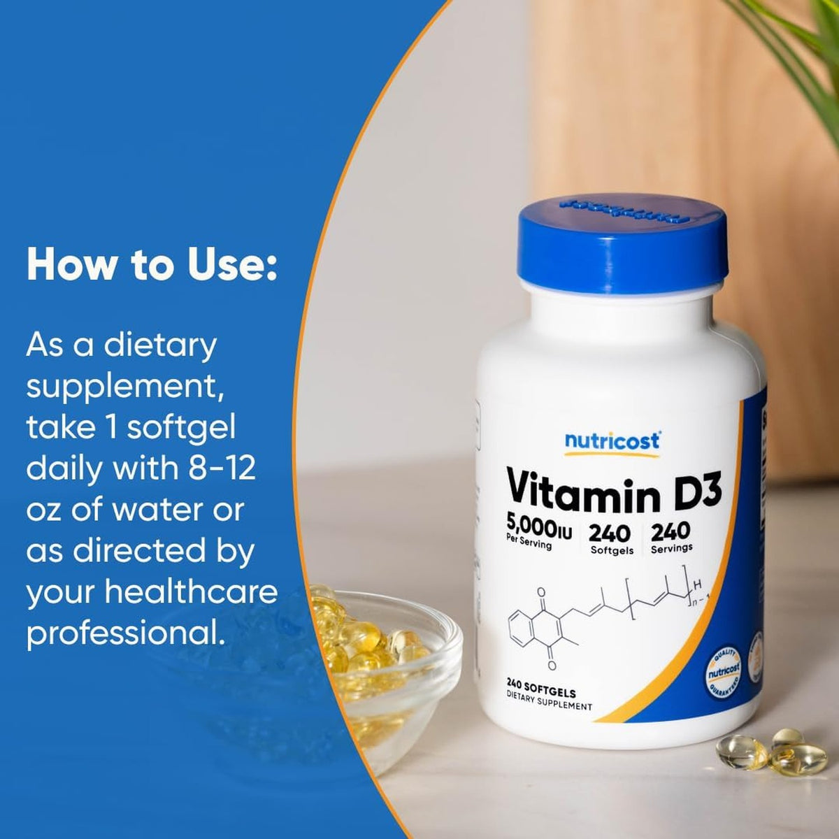 Nutricost Vitamina D3 5000 UI 30 Cápsulas Blandas
