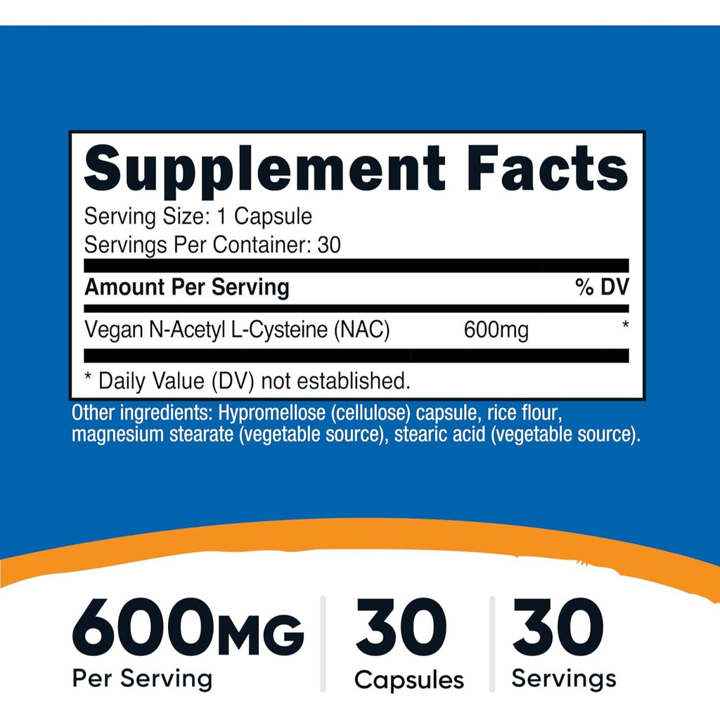 Nutricost N-Acetil L-Cisteína (NAC) 600 mg 30 Cápsulas Vegetales