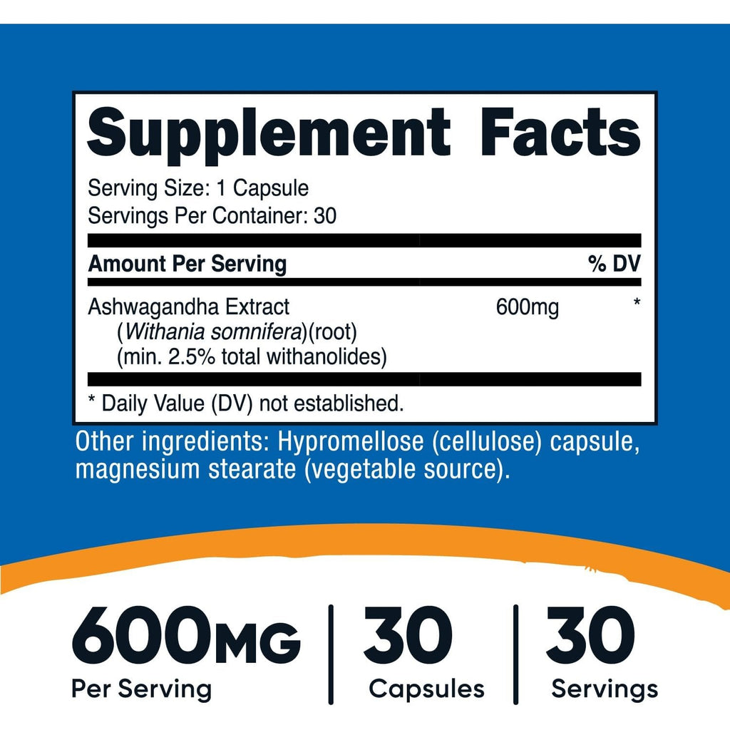 Nutricost Raíz de Ashwagandha 600 mg 30 Cápsulas