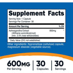 Nutricost Raíz de Ashwagandha 600 mg 30 Cápsulas