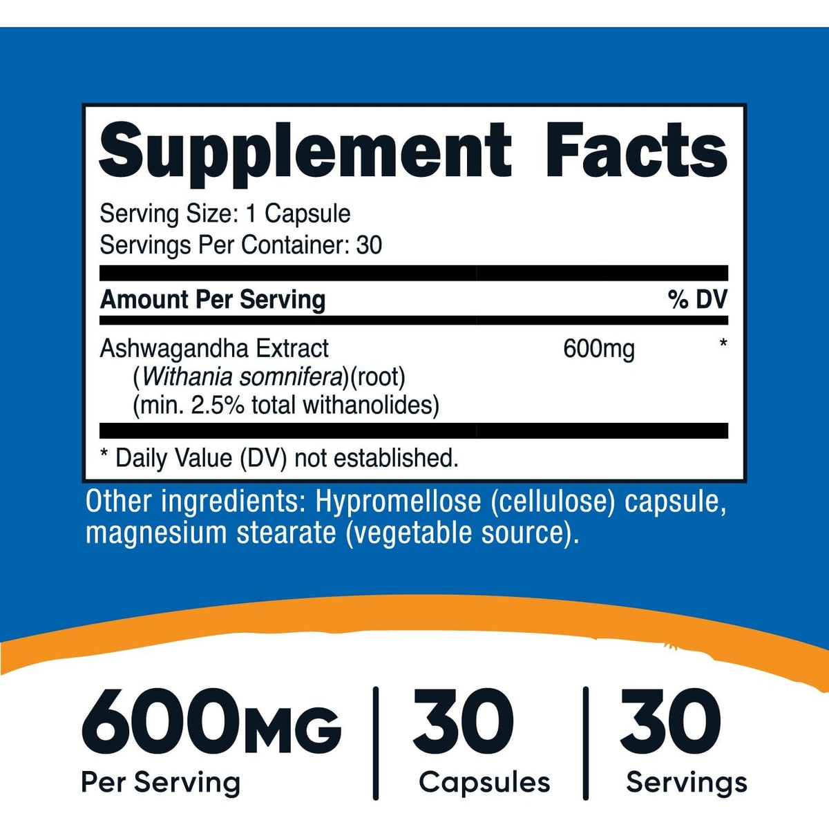 Nutricost Raíz de Ashwagandha 600 mg 30 Cápsulas