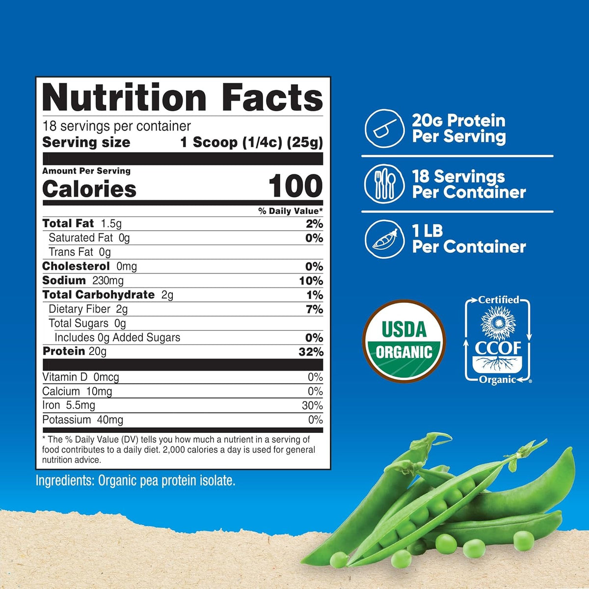 Nutricost Proteína de Chícharo Orgánica en Polvo 1 lb Sin Sabor