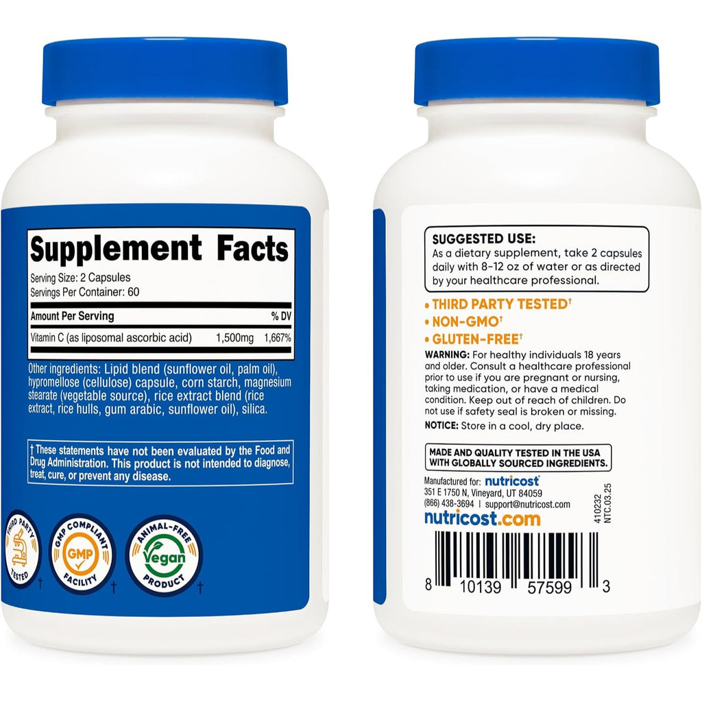 Nutricost Vitamina C Liposomal 1500 mg 120 Cápsulas Vegetales
