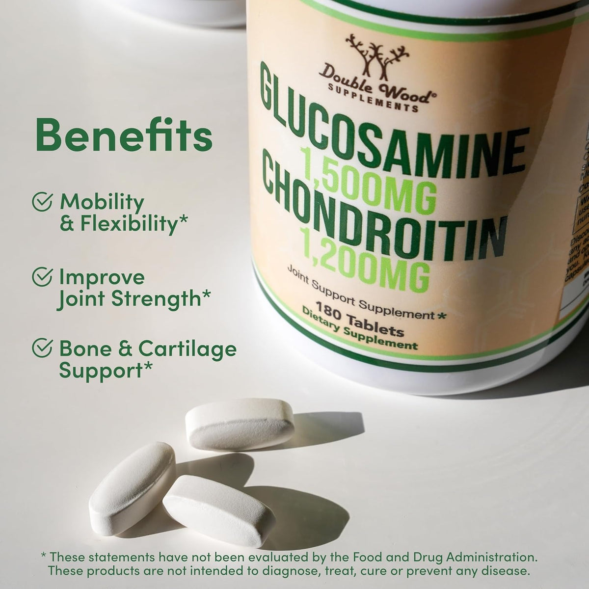 Double Wood Glucosamina 1500 mg y Condroitina 1200 mg Tabletas