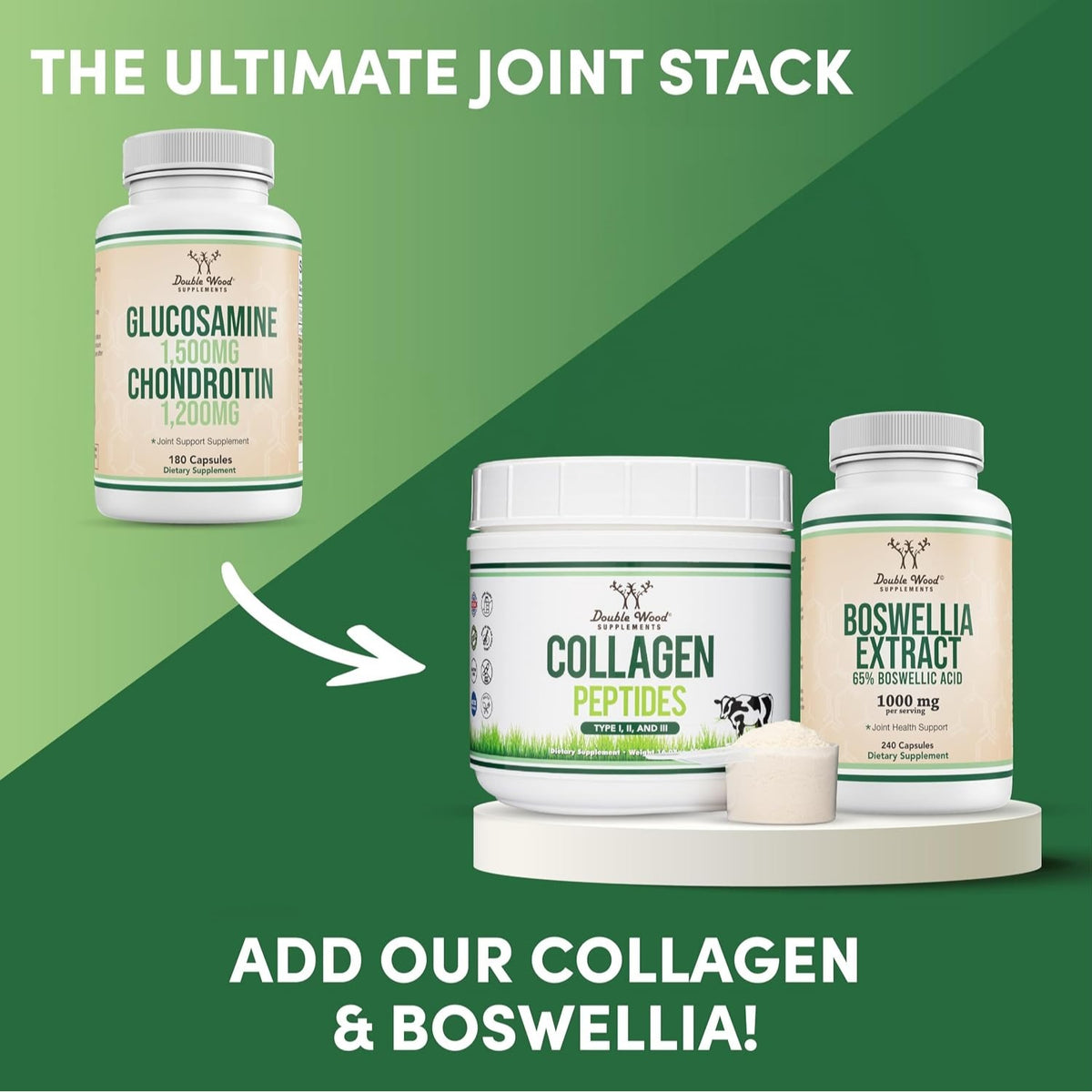 Double Wood Glucosamina 1500 mg y Condroitina 1200 mg Tabletas