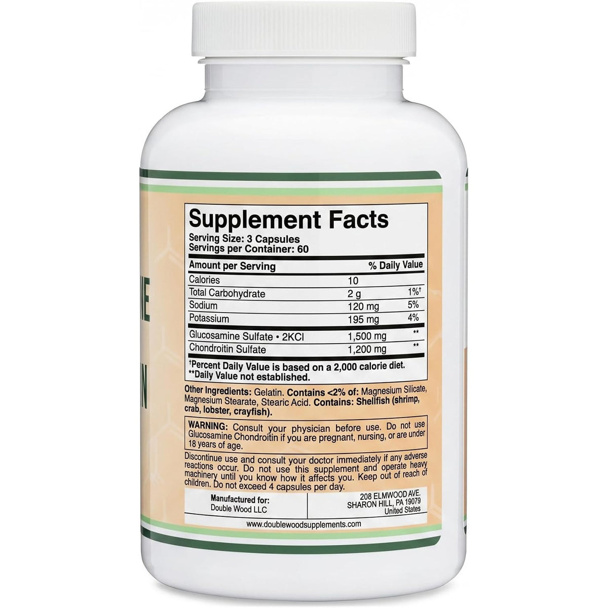 Double Wood Glucosamina 1500 mg y Condroitina 1200 mg Tabletas