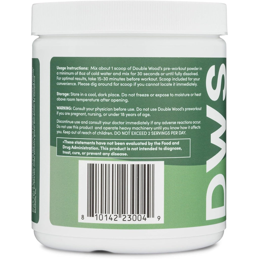 Double Wood Pre-Entreno 175 mg de Cafeína 30 Porciones Polvo Sabor Frambuesa Azul