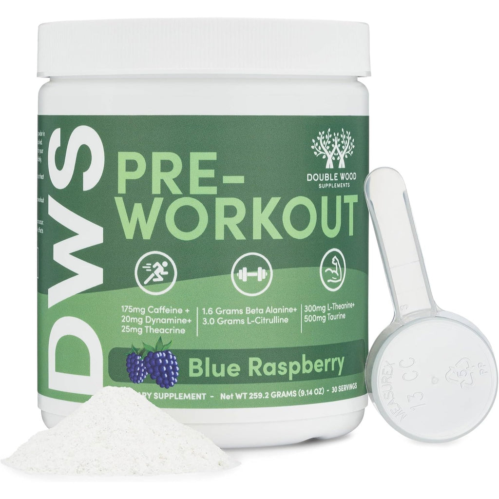 Double Wood Pre-Entreno 175 mg de Cafeína 30 Porciones Polvo Sabor Frambuesa Azul