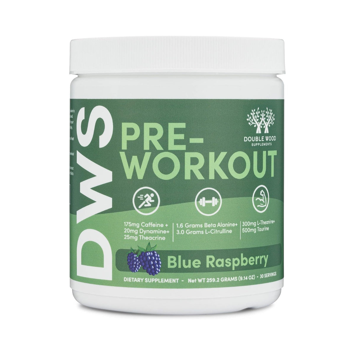 Double Wood Pre-Entreno 175 mg de Cafeína 30 Porciones Polvo Sabor Frambuesa Azul