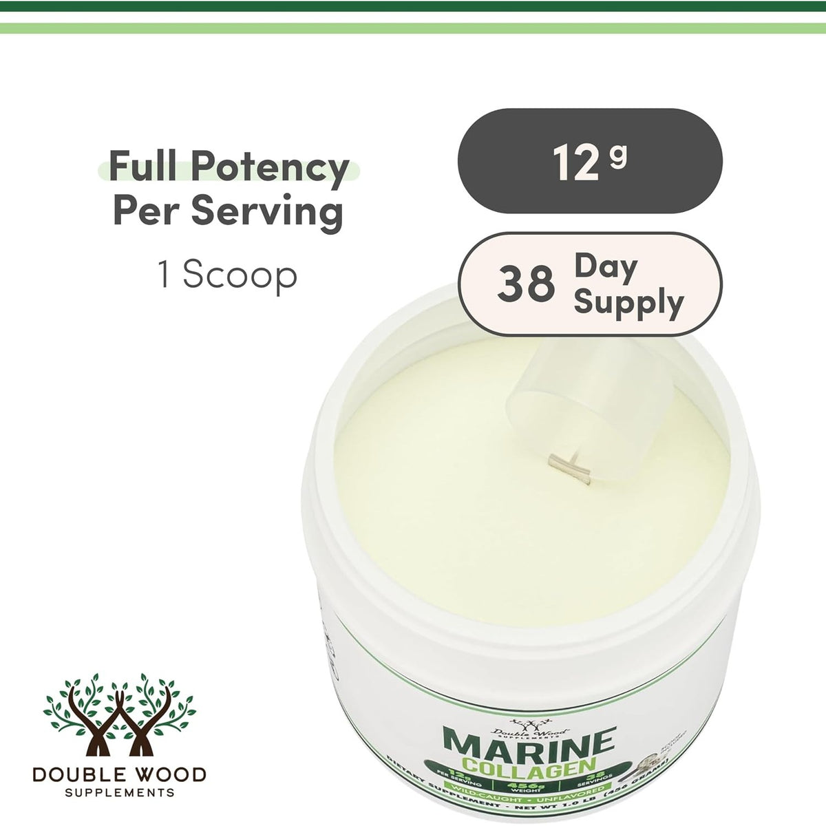 Double Wood Péptidos de Colágeno Marino 454 g Polvo Sin Sabor