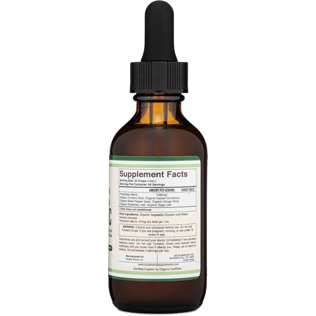 Double Wood Cúrcuma Orgánica con Pimienta Negra 1180 mg 60 Porciones Gotas
