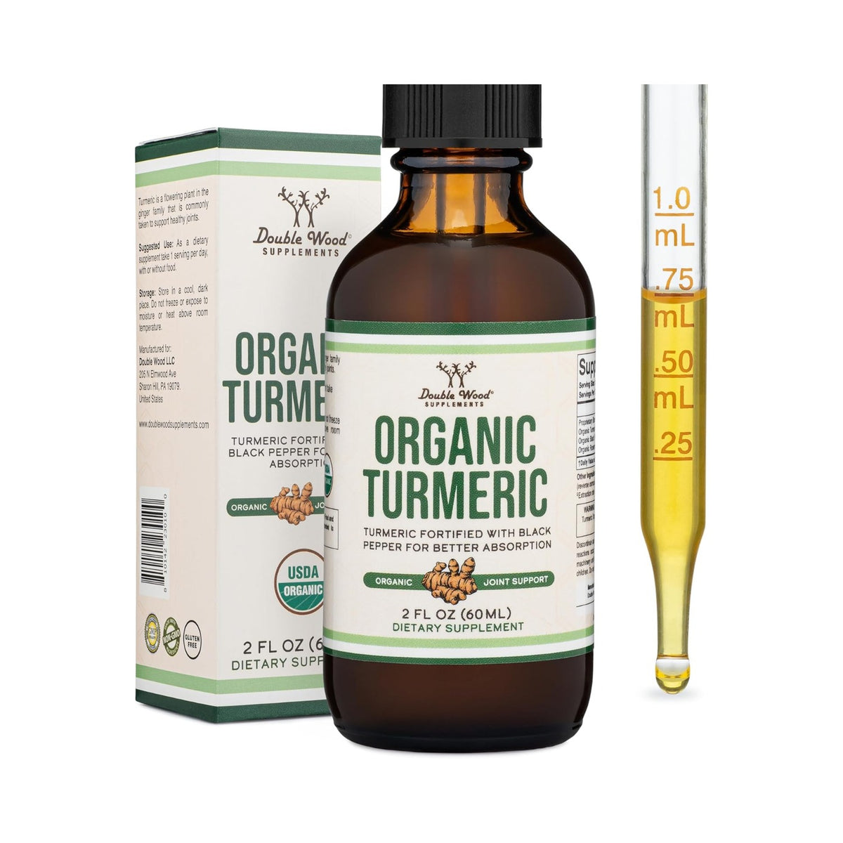Double Wood Cúrcuma Orgánica con Pimienta Negra 1180 mg 60 Porciones Gotas