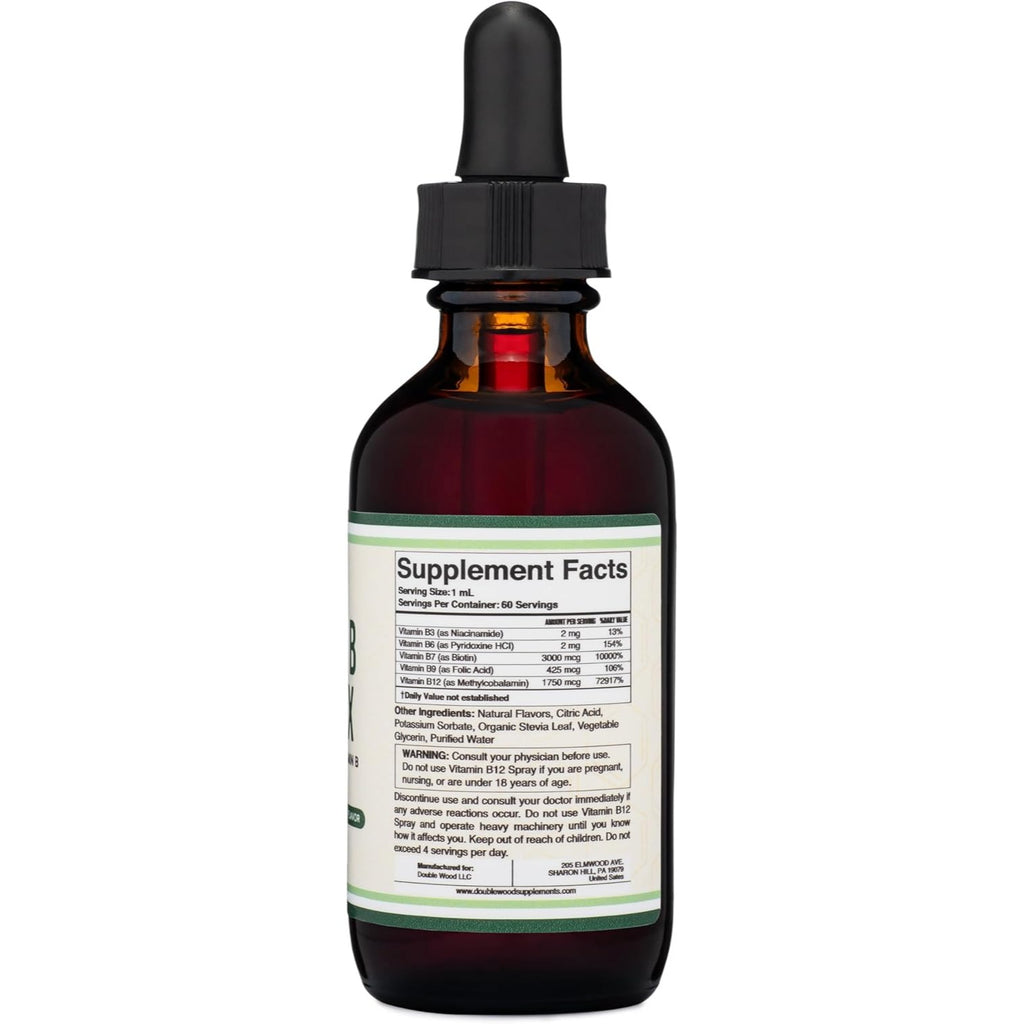 Double Wood Complejo de Vitamina B Líquido 2 fl oz Gotas Sabor Cereza