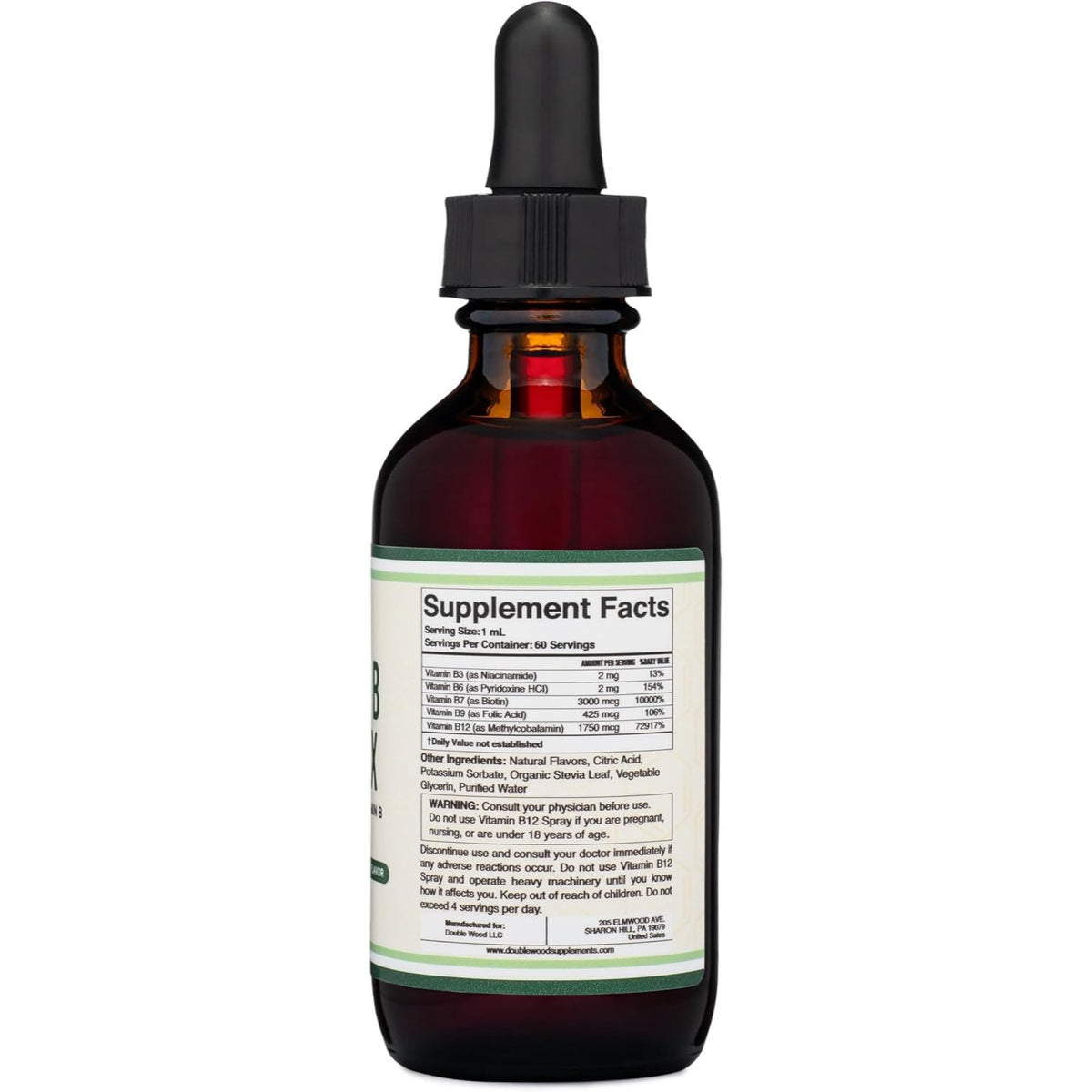 Double Wood Complejo de Vitamina B Líquido 2 fl oz Gotas Sabor Cereza