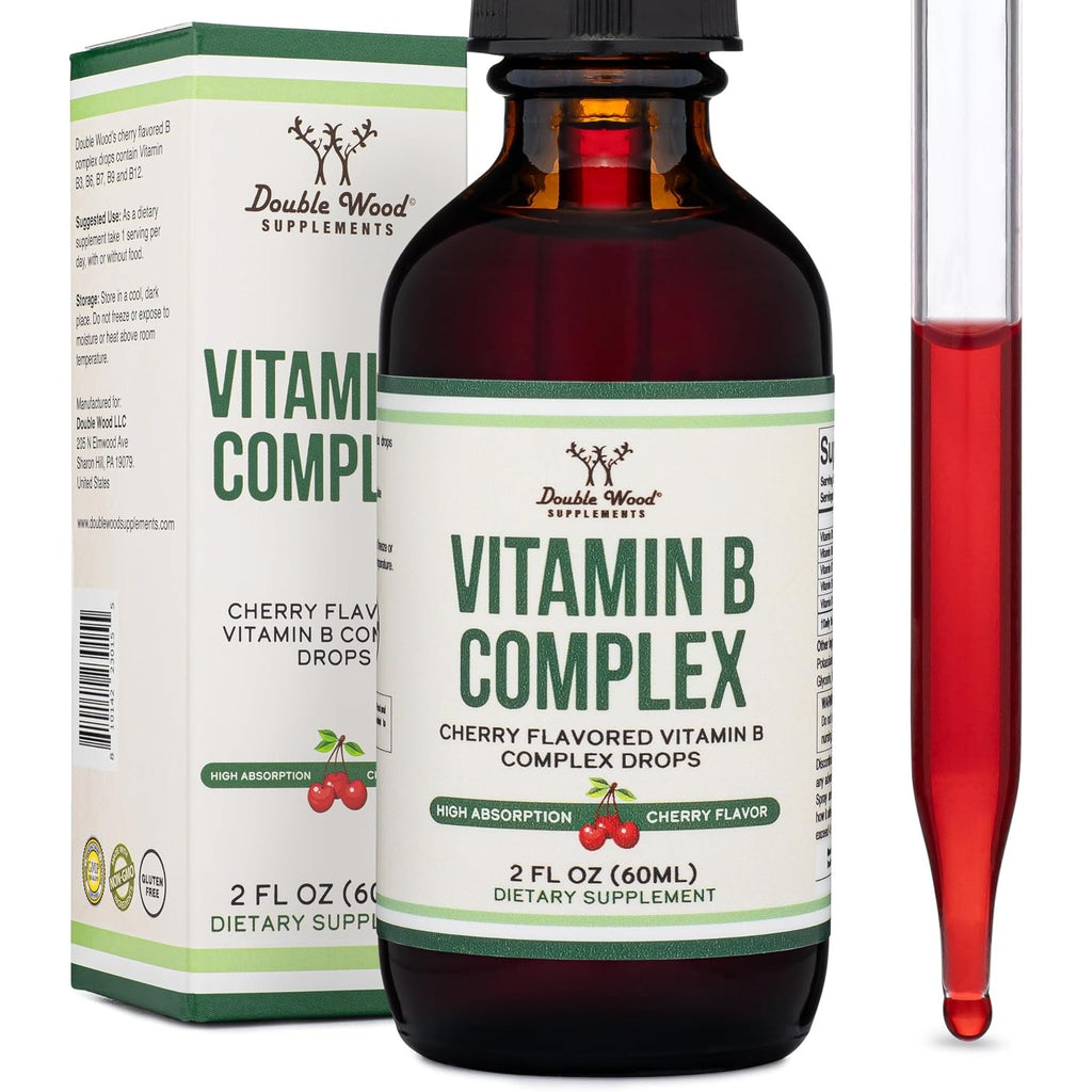 Double Wood Complejo de Vitamina B Líquido 2 fl oz Gotas Sabor Cereza
