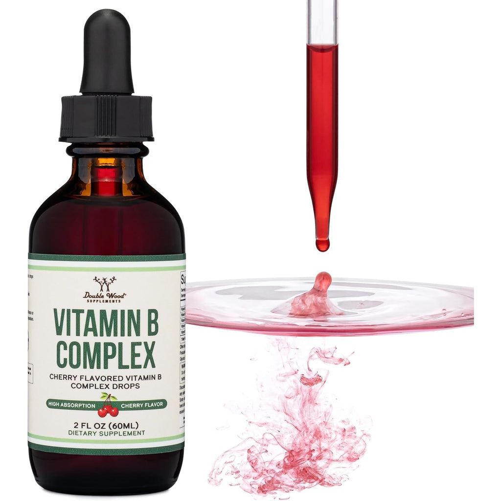 Double Wood Complejo de Vitamina B Líquido 2 fl oz Gotas Sabor Cereza