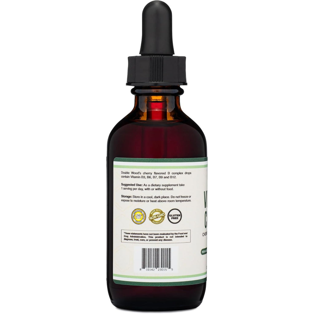 Double Wood Complejo de Vitamina B Líquido 2 fl oz Gotas Sabor Cereza