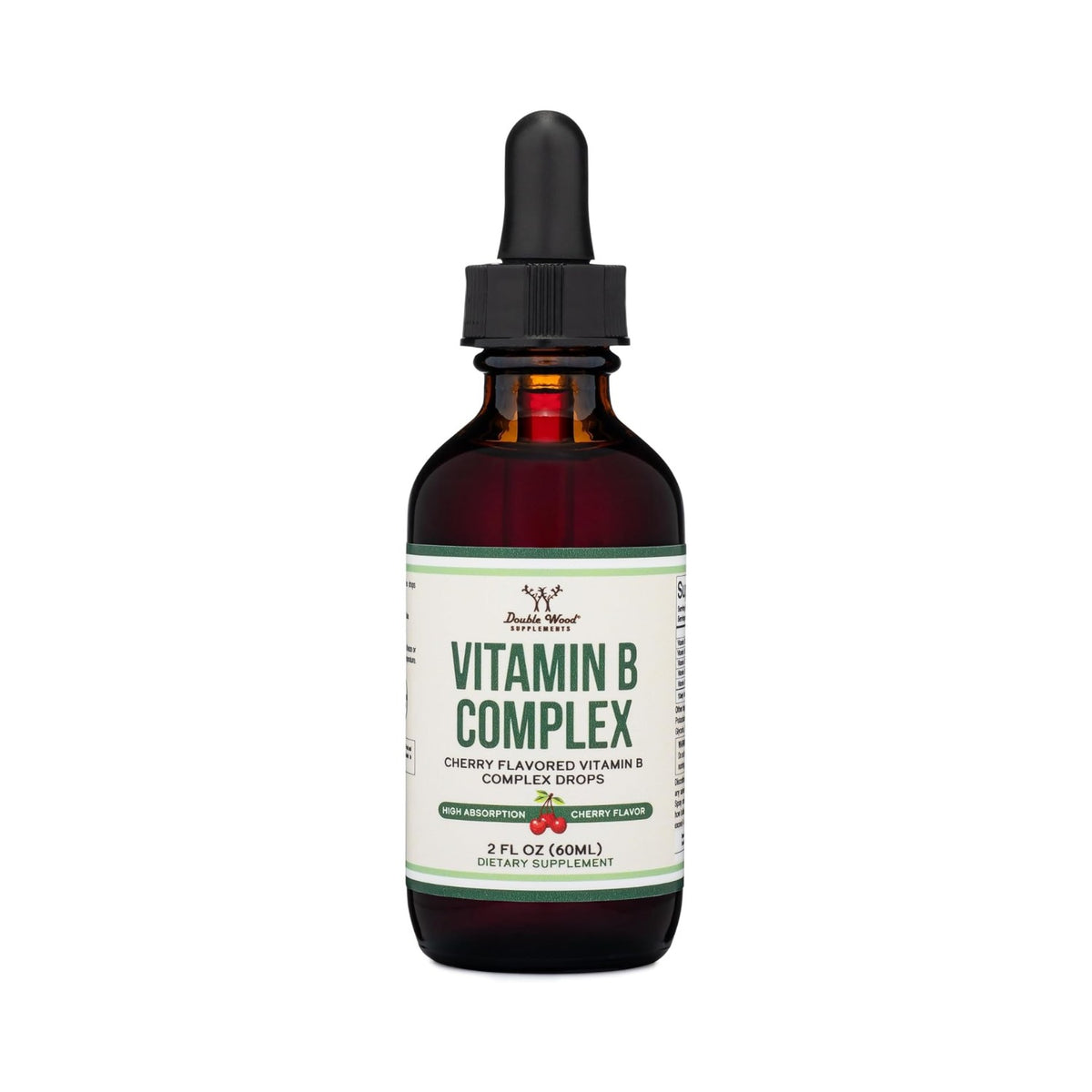 Double Wood Complejo de Vitamina B Líquido 2 fl oz Gotas Sabor Cereza