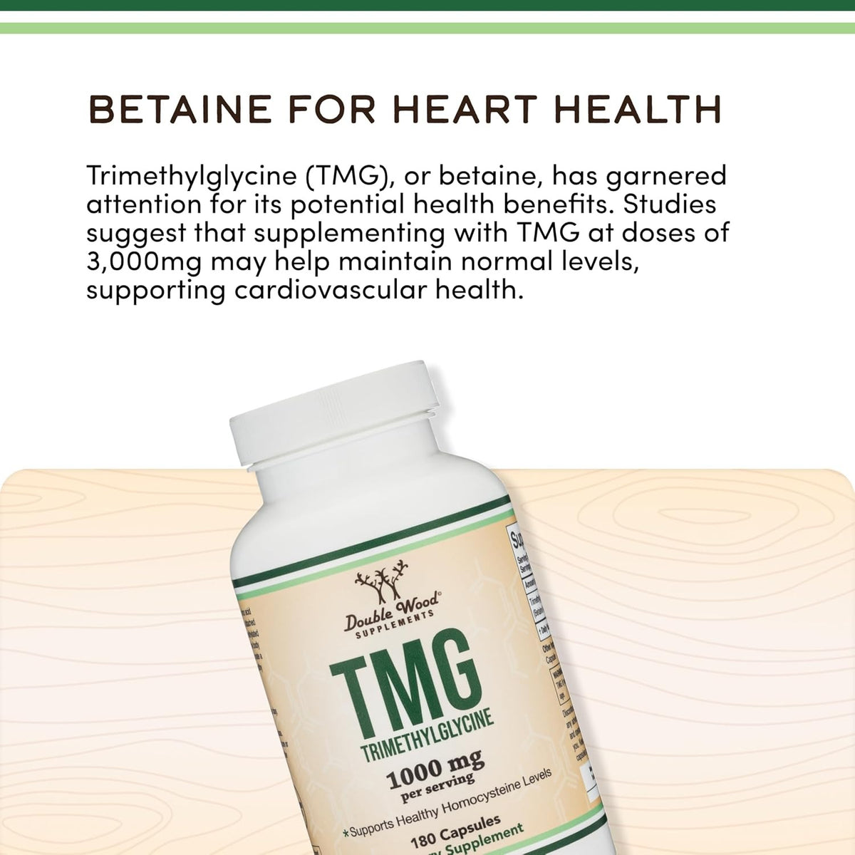 Double Wood TMG Betaína Anhidra 1000 mg 180 Cápsulas