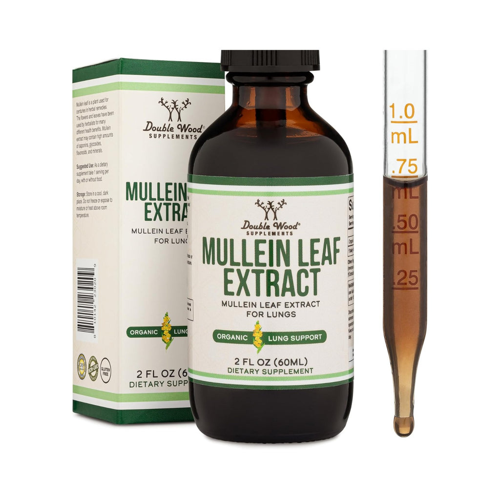 Double Wood Gordolobo Orgánico (Hoja de Mullein) 1160 mg 60 Porciones Gotas sin Alcohol