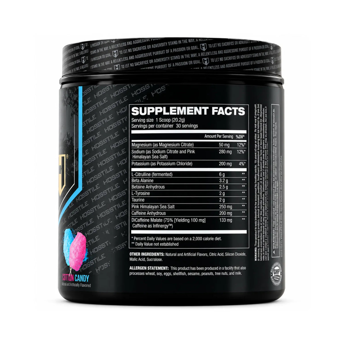 Hosstility Hostile Pre-Workout | Pre Entreno con Citrulina, Beta-Alanina y Cafeína | 30 Servicios | Sabor Cotton Candy