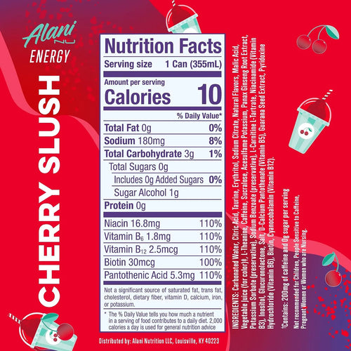 Alani Nu Energy | Bebida Energética con 200 mg de Cafeína | 12 Latas de 355 ml | Sabor Cherry Slush