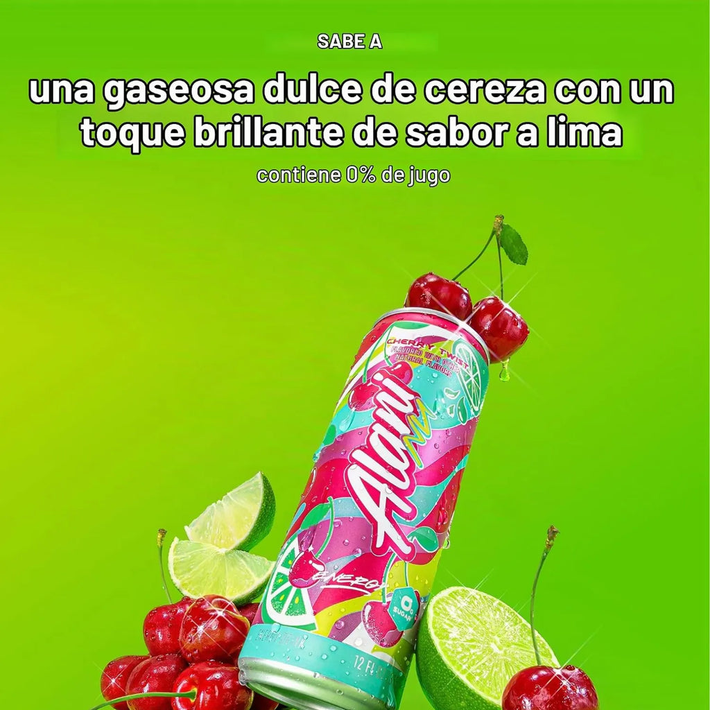 Alani Nu Energy | Bebida Energética con 200 mg de Cafeína | 12 Latas de 355 ml | Sabor Cherry Twist | Energía y Concentración