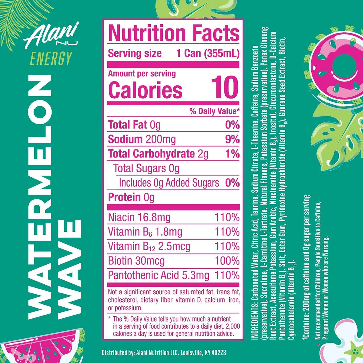 Alani Nutrition Energy | Pre Entreno RTD con 200 mg de Cafeína | 12 Latas de 355 ml | Sabor Watermelon Wave