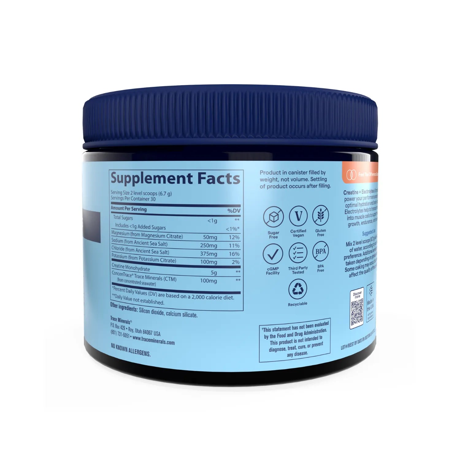 Trace minerals creatine + electrolytes canister 201 grs unflavored