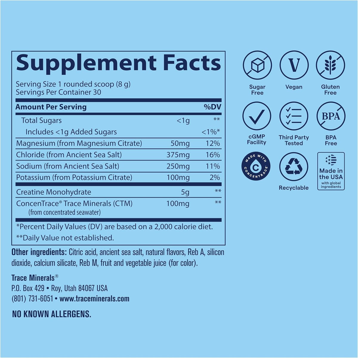 Trace Minerals Creatina+electrolitos 240 G Rendimiento Sandia Tropical – Hidratación