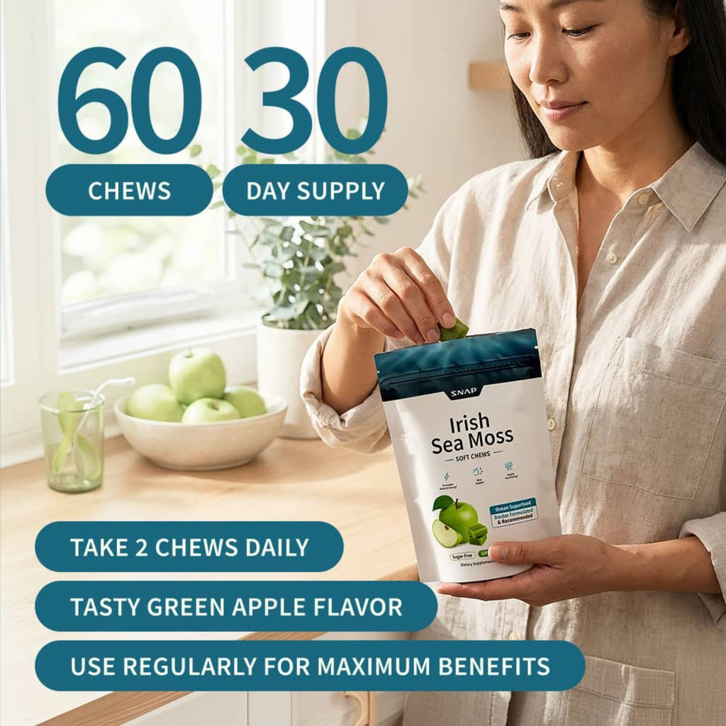 Snap Supplements Irish Sea Moss 60 Tabletas Masticables Manzana Verde