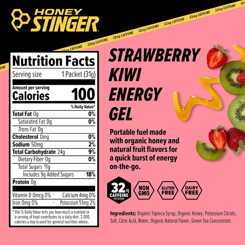 Honey Stinger Energy Gel Plus, Con Cafeína 32mg 24pz/31g Sfn STRAWBERRY KIWI
