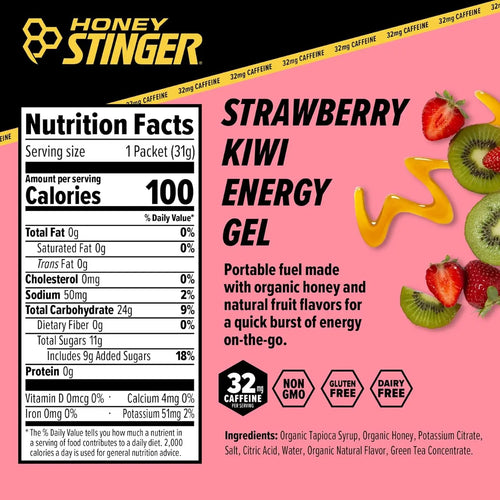 Honey Stinger Energy Gel Plus, Con Cafeína 32mg 24pz/31g Sfn STRAWBERRY KIWI