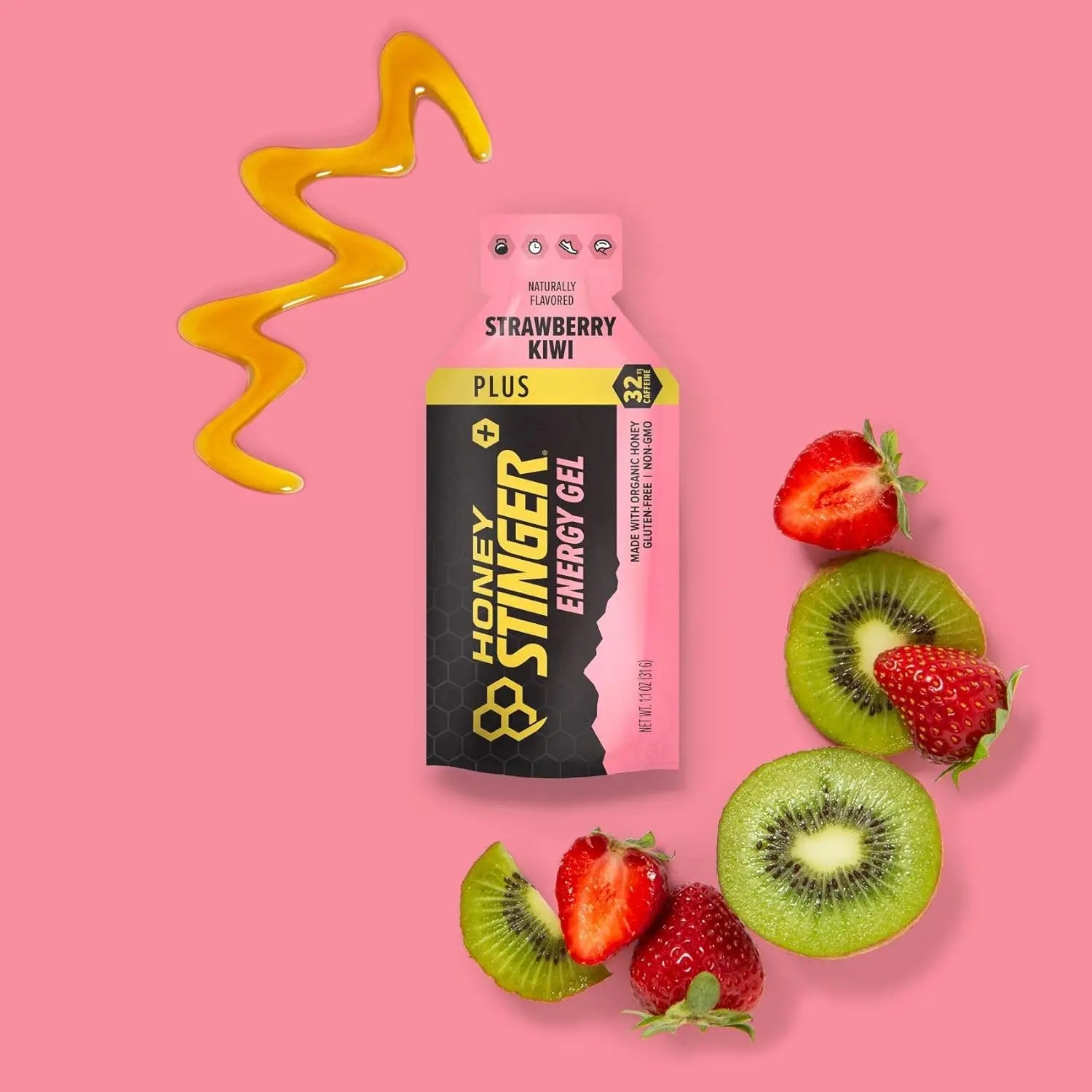 Honey Stinger Energy Gel Plus, Con Cafeína 32mg 24pz/31g Sfn STRAWBERRY KIWI