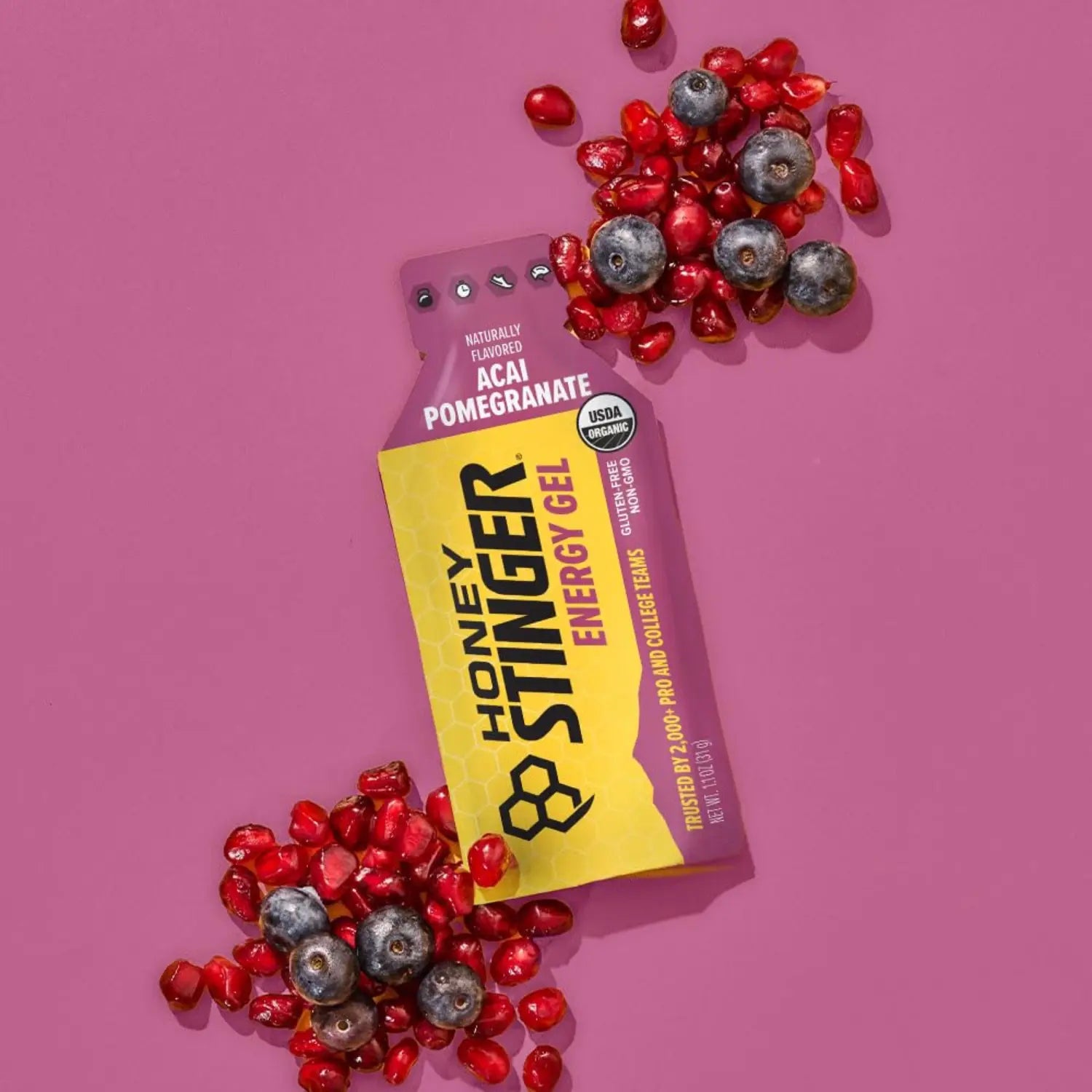 Honey Stinger Energy Gel, Miel Y Electrolitos 24pz/31gr Sfn Granada/acai pomegranate