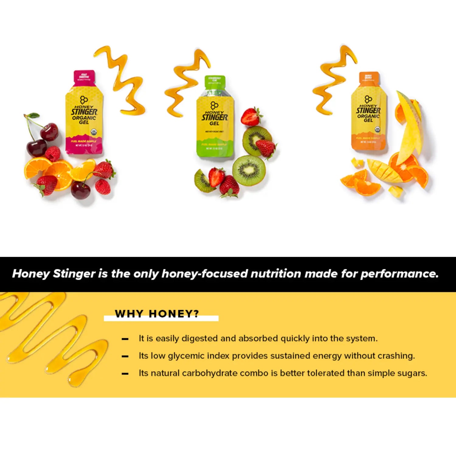 Honey Stinger Energy Gel, Miel Y Electrolitos 24pz/31gr Sfn gold classic