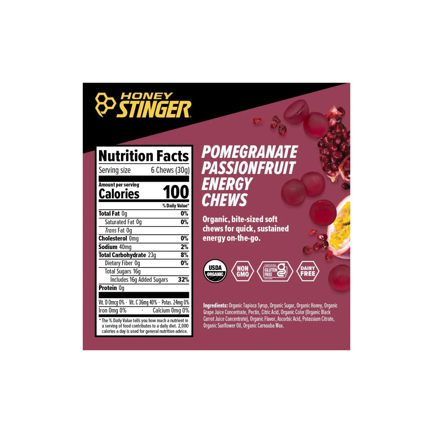 Honey Stinger Gomitas Energéticas 12 Pack Sfn granada maracuya / pomegranate passionfruit