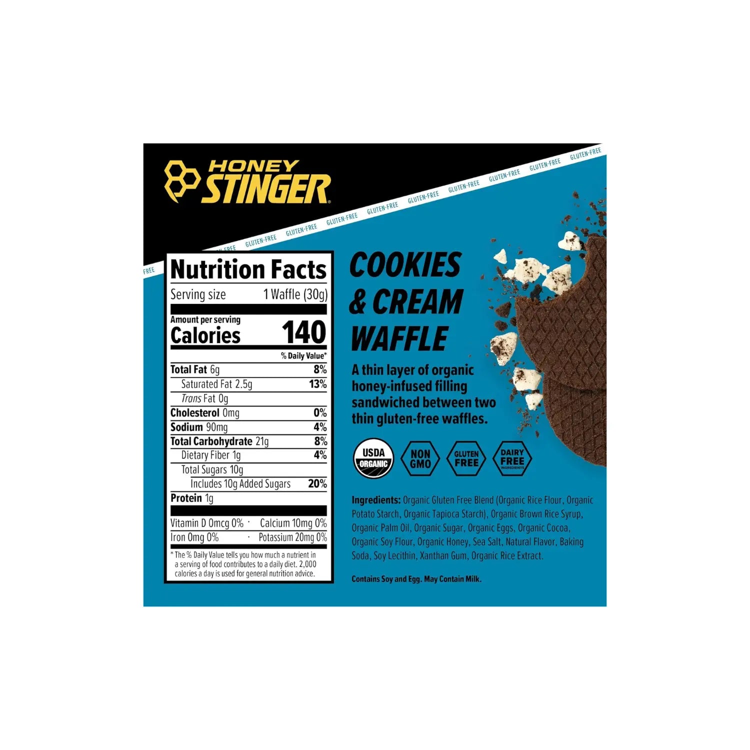 Honey Stinger Waffle Energy Organic C/12 Pzas 28.5gr Sfn cookies and cream