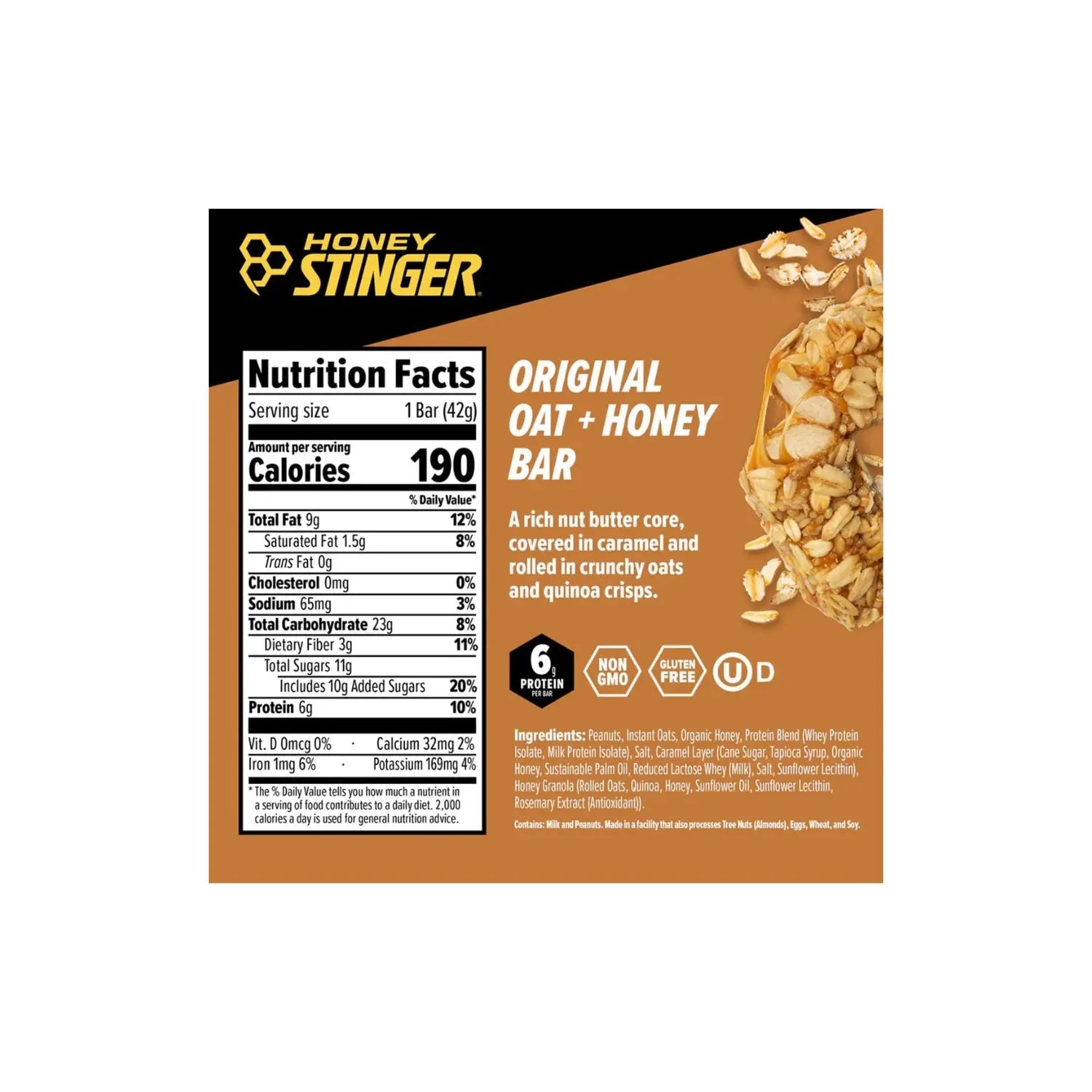 Honey stinger barra energetica de avena y miel 12 barras sfn sabor original
