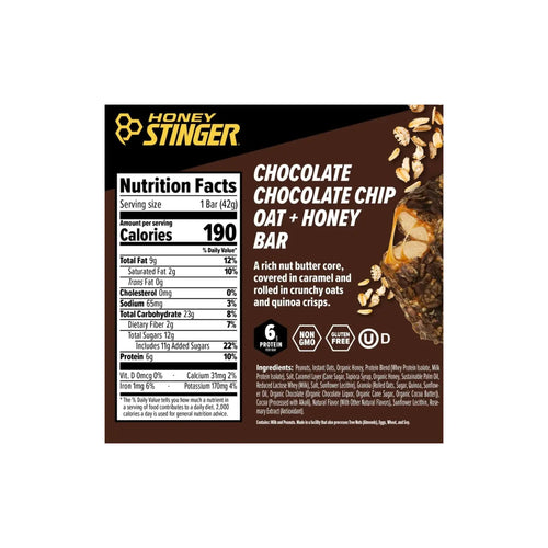 Honey stinger barra energetica de avena y miel 12 barras sfn chocolate chocolate chip