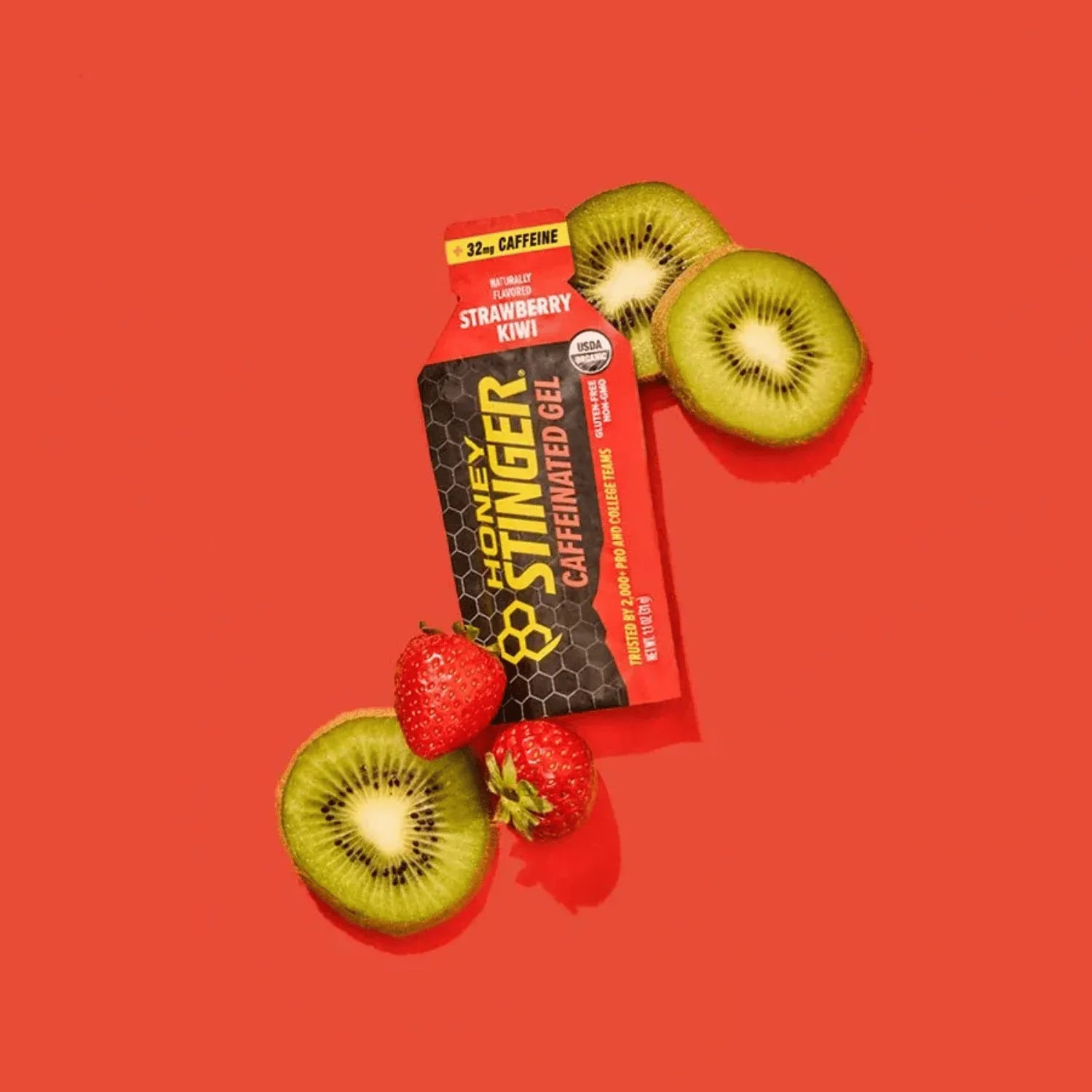 Honey Stinger Energy Gel, Miel Y Electrolitos, Con Cafeina 6 pz Strawberry Kiwi