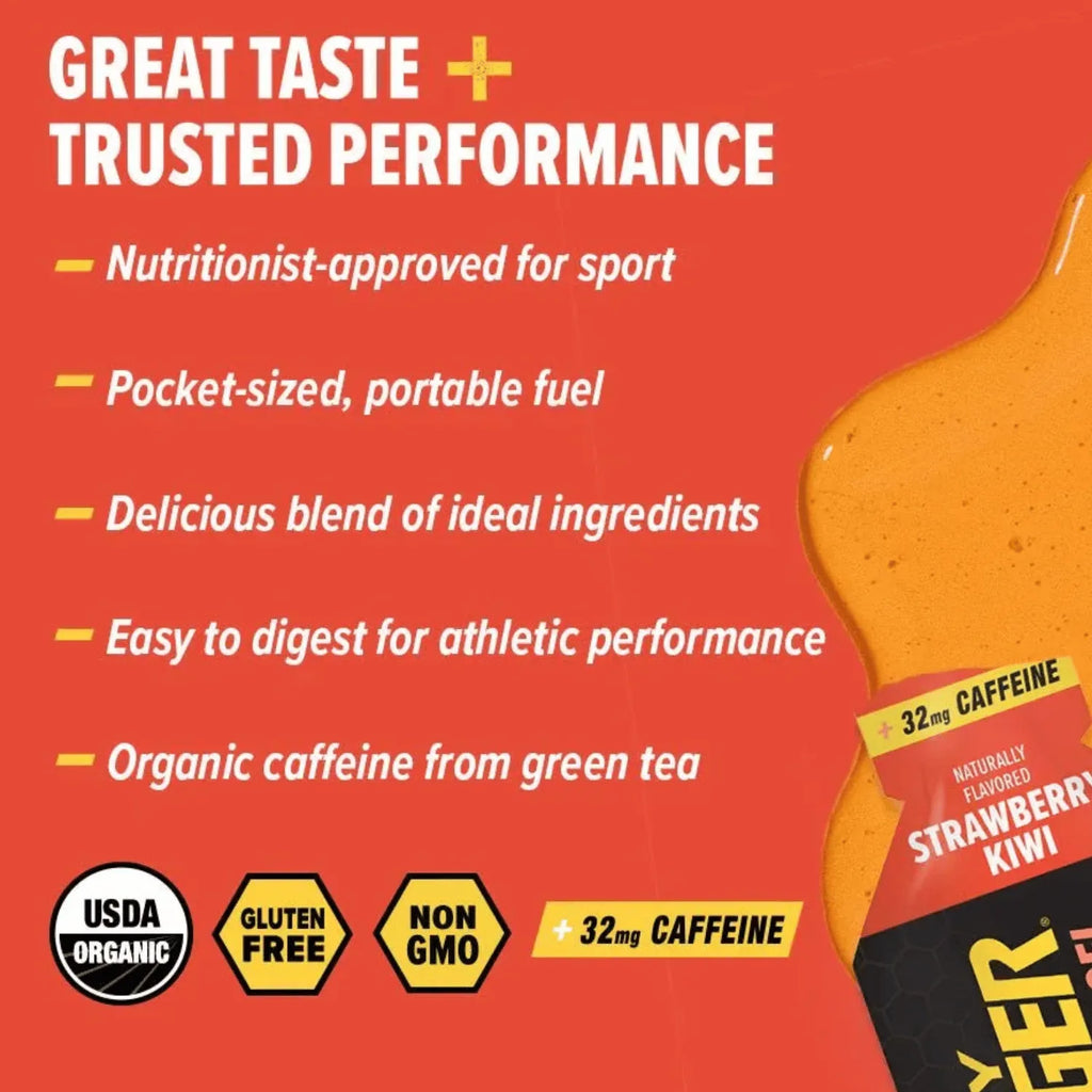 Honey Stinger Energy Gel, Miel Y Electrolitos, Con Cafeina 6 pz Strawberry Kiwi