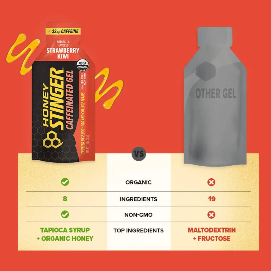 Honey Stinger Energy Gel, Miel Y Electrolitos, Con Cafeina 6 pz Strawberry Kiwi