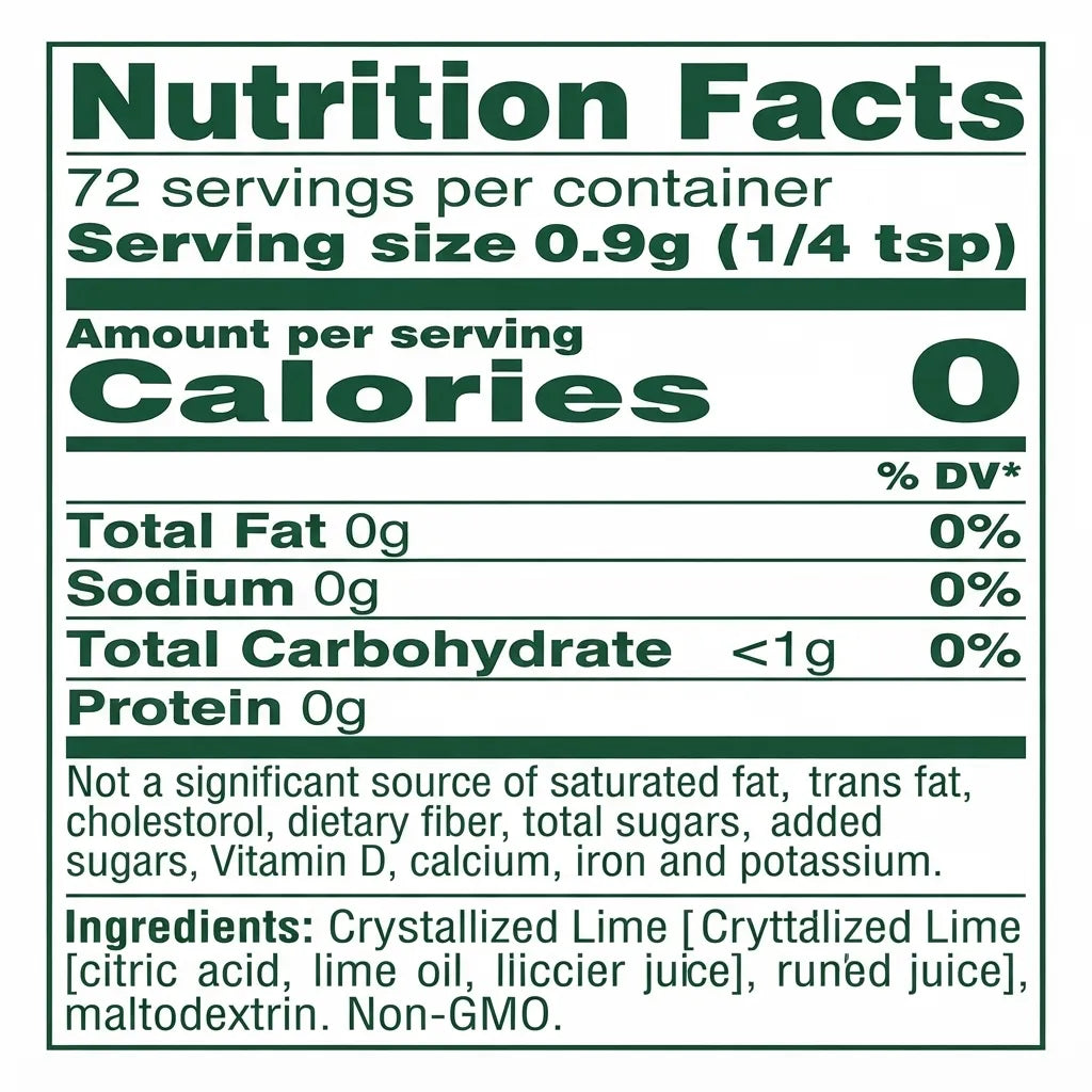 True Lime 2.29 oz - Sazonador de Lima Cristalizada True Citrus | Sabor Real de Fruta | Alternativa saludable sin sal para cocinar, hornear y condimentar | Fórmula limpia sin conservadores artificiales | Condimento cítrico en polvo